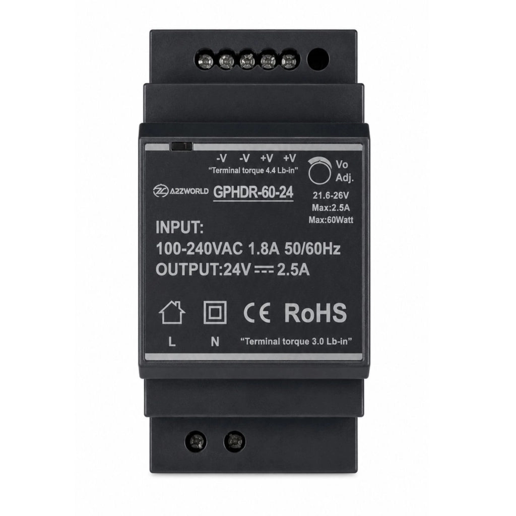 Alimentatore Trasformatore Da Guida Barra DIN 60W, 3 Moduli, Serie HDR-60, Disponibili DC 12V 24V (DC 24V)