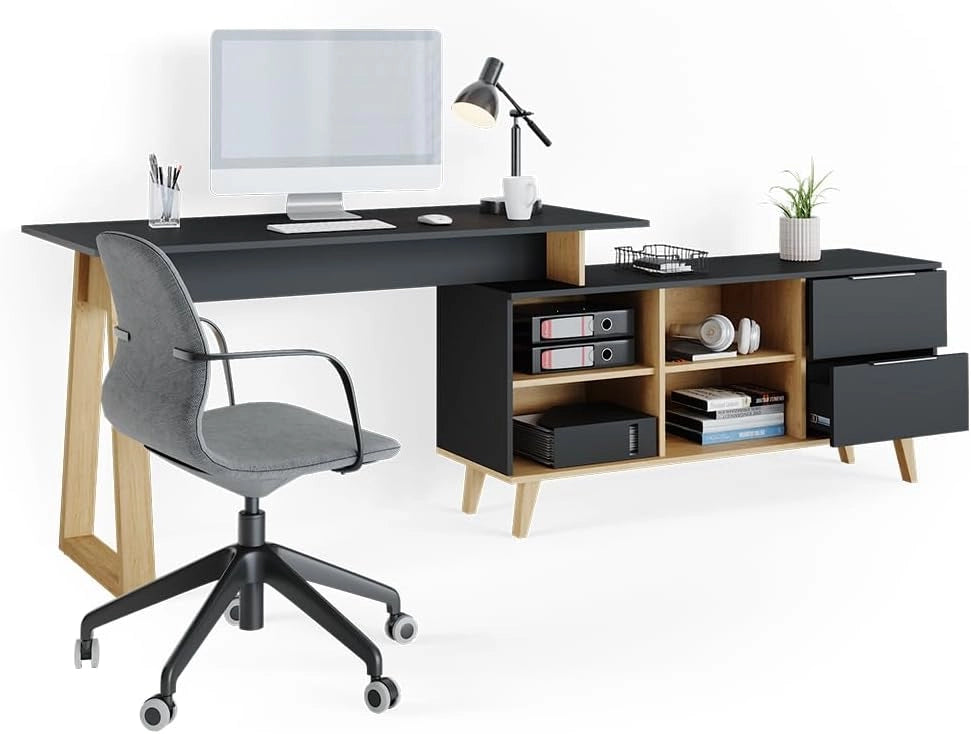Scrivania Nautica, Antracite, 138 x 60 cm con cassetti, XXL, combinabile con i mobili della collezione Neptun