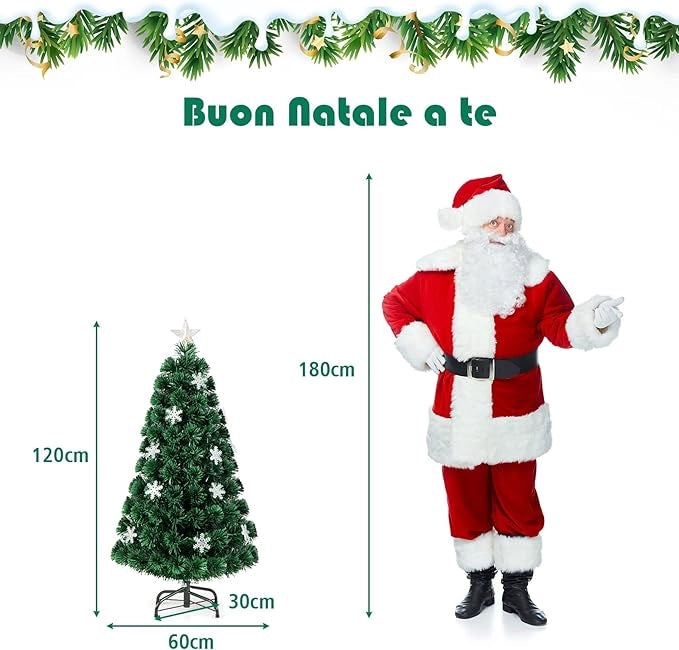 Albero di Natale 120 cm, Albero di Natale Artificiale con Luci LED, Rami Densi, Stelle Luminosi e Fibre Ottiche, Decorazione Natalizia per Casa, Ufficio e Negozio (120 cm)