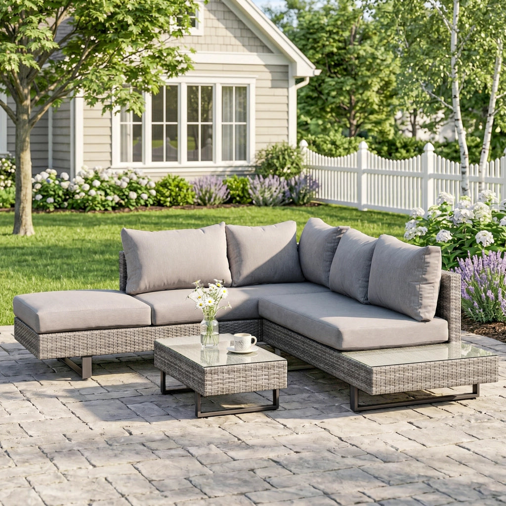 Set Divano da Giardino con Tavolino ¨C Zephmum ¨C Rattan Grigio 5 Pezzi
