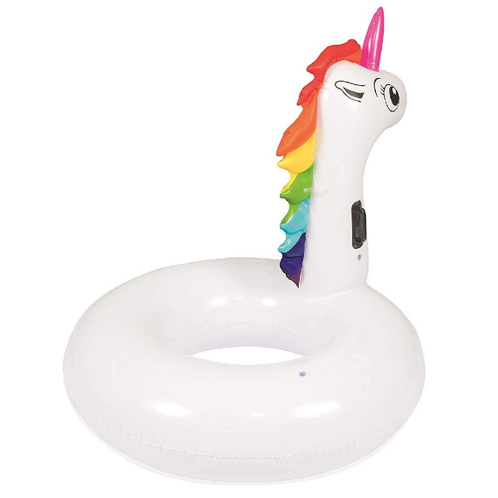 Trade Shop - Salvagente Unicorno Cavalcabile Bianco Arcobaleno Ciambella 136 X 131 Cm -