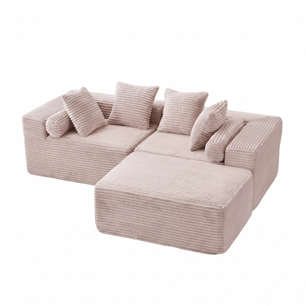 Divano modulare con chaise longue a 3 pezzi in foam e molle beige senza montaggio