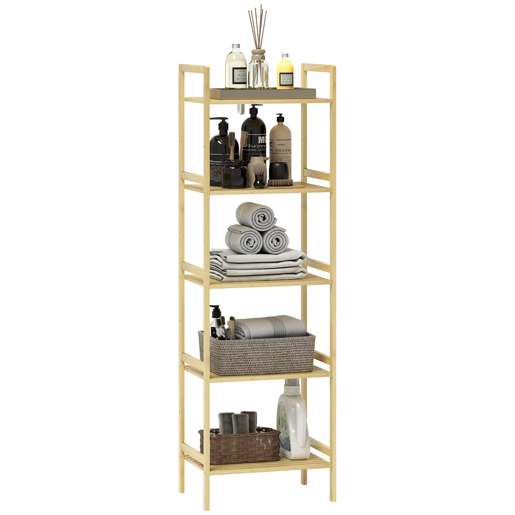 Scaffale Bagno a 5 Ripiani Regolabili in Altezza in Bamb¨´, 43.5x31.5x142 cm, Legno Naturale