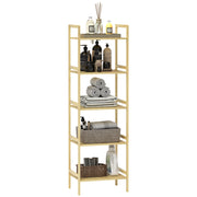 Scaffale Bagno a 5 Ripiani Regolabili in Altezza in Bamb¨´, 43.5x31.5x142 cm, Legno Naturale