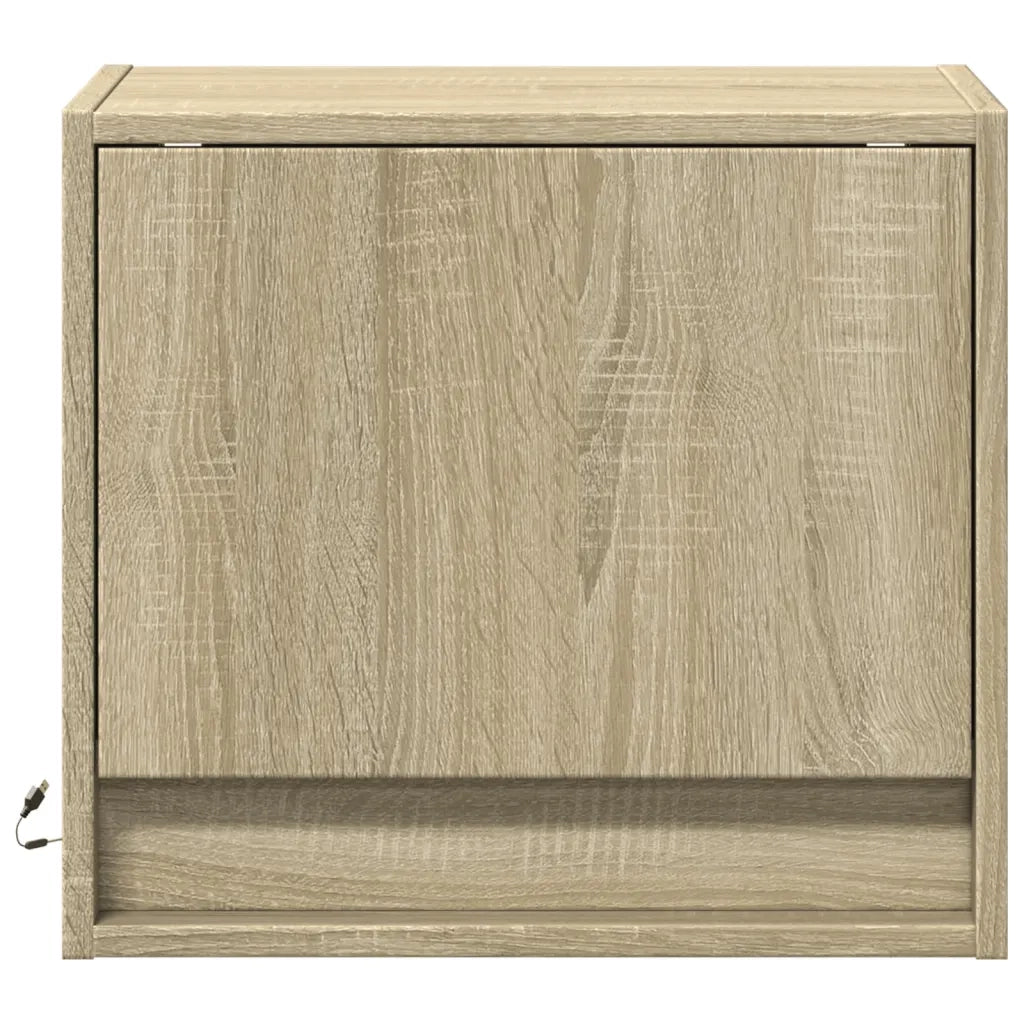 Set di 2 Comodini | Armadio da Notte | Mobiletto da notte a Parete con luci LED Rovere Sonoma