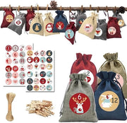 Calendario di Natale 24 pezzi - Sacchetti di decorazione natalizia/Juta - Etichette numeriche - Riciclabile - Respiro - Incluso chiodo in legno - Sacchetti regalo