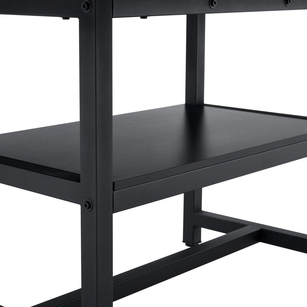 Tavolo da pranzo rettangolare con ripiano contenitore in MDF e metallo nero e legno 160 × 90 × 76 cm