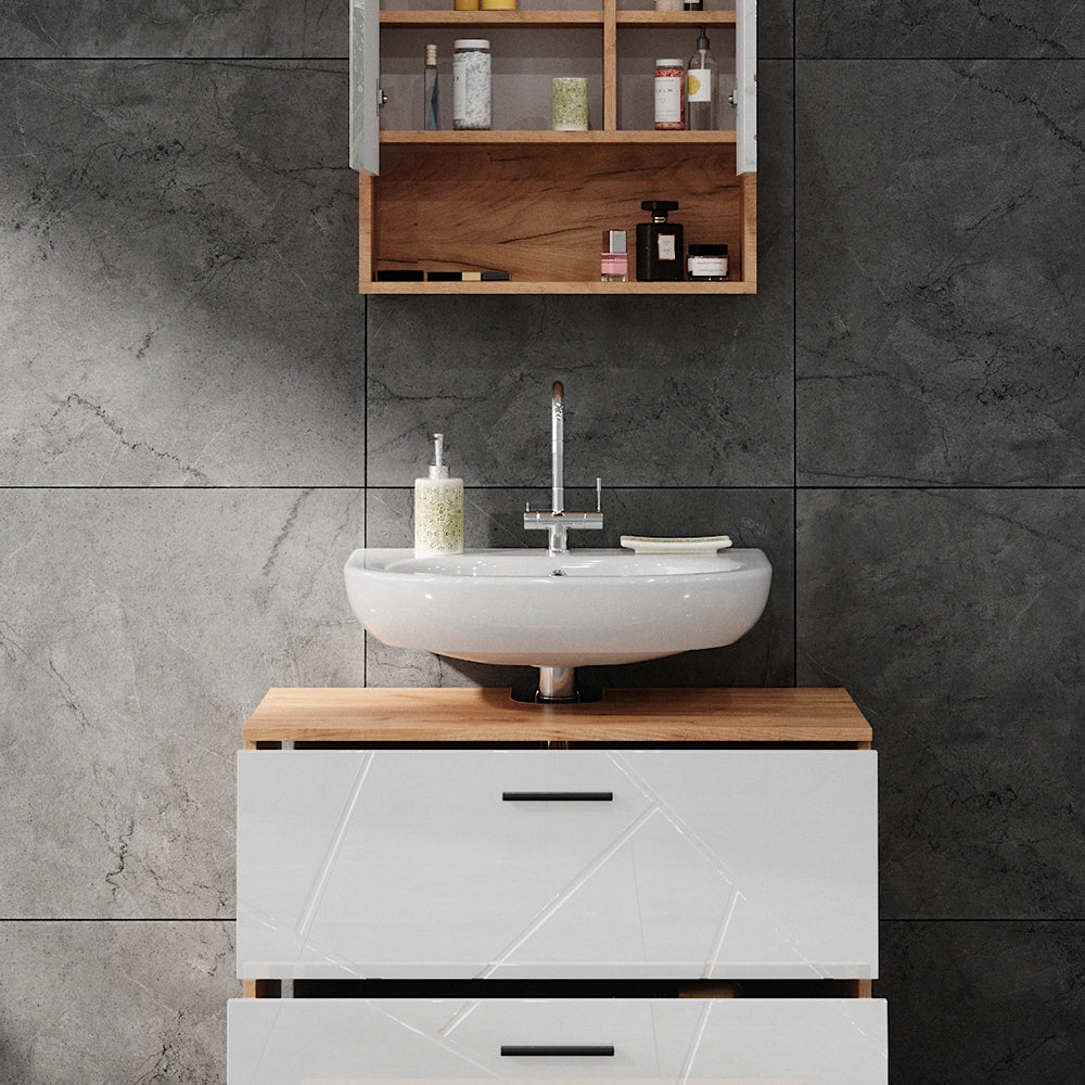 Vicco Set di mobili da bagno Bianco lucido/oro power oak 2 parti
