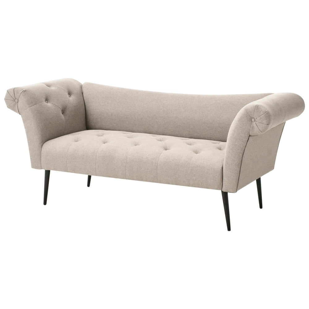 Chaise Longue in tessuto marrone chiaro e Gambe con gambe in metallo dorato