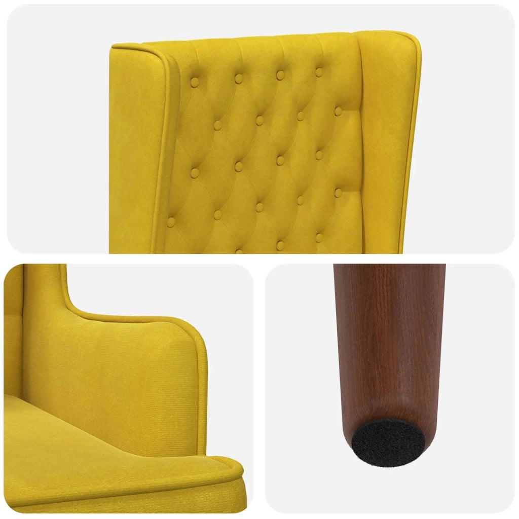 Sedia a schienale alto trapuntata a bottoni Giallo Velluto 42042498