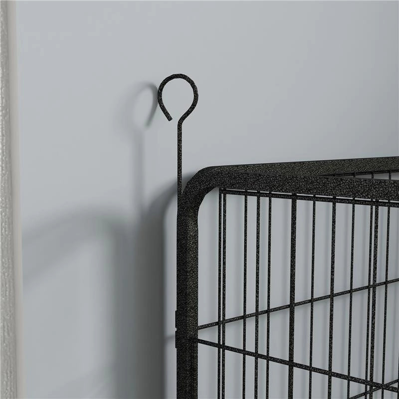 RECINTO PER CANI PIEGHEVOLE IN METALLO, PER INTERNO ED ESTERNO CON PORTA E PICCHETTI, 82X82X60CM GRIGIO