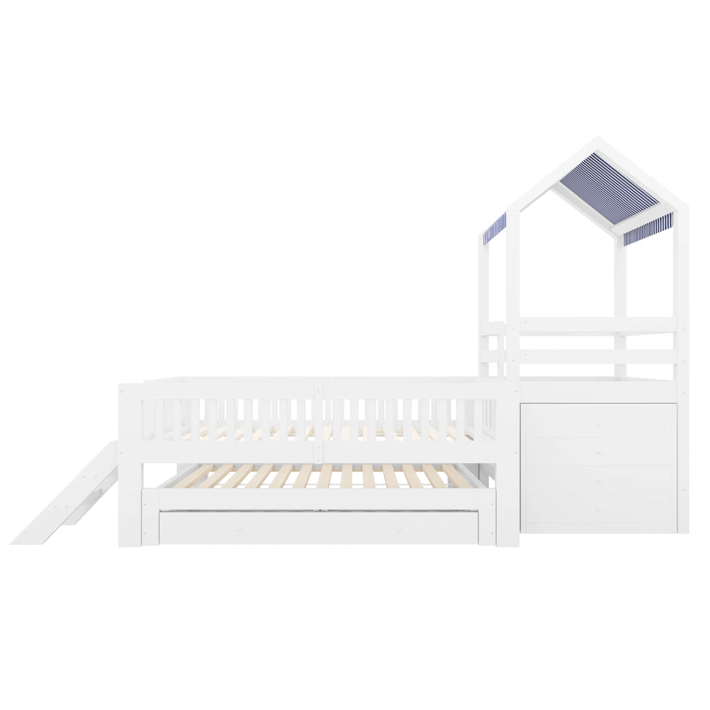 Letto a soppalco per bambini 90 × 200 cm con letto estraibile 90 × 190 cm, scala laterale, cassetti, senza materasso, bianco
