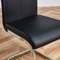 Set di 4 sedie da pranzo a sbalzo, struttura in metallo cromato, schienale in pelle artificiale PU, Nero