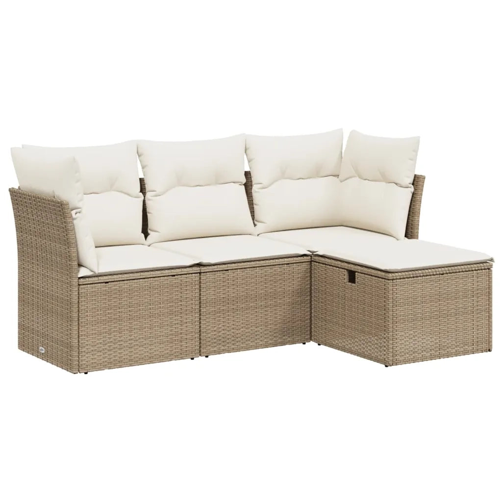 Set Divano da Giardino 4 pz con Cuscini Beige in Polyrattan
