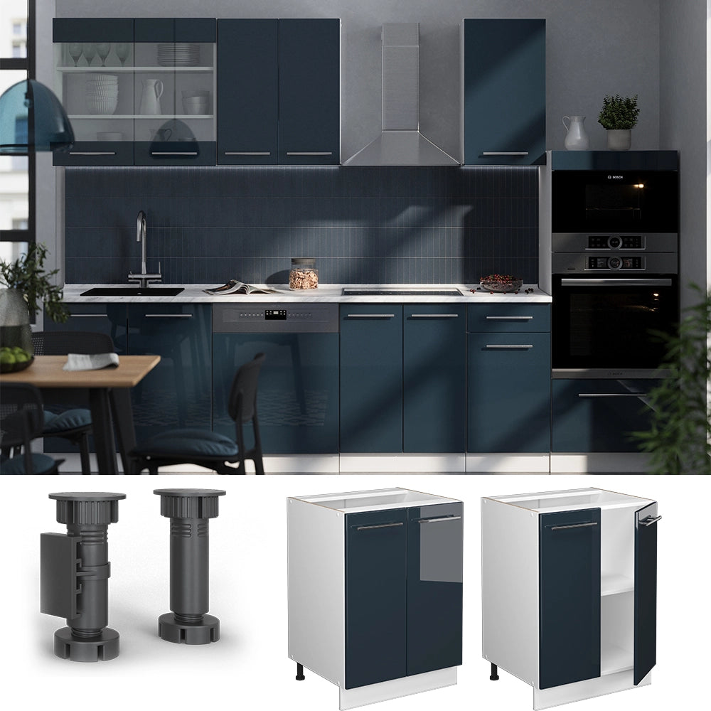 Mobiletto base cucina Fame-Line Blu scuro lucido/Bianco 60 cm, PL Antracite Vicco
