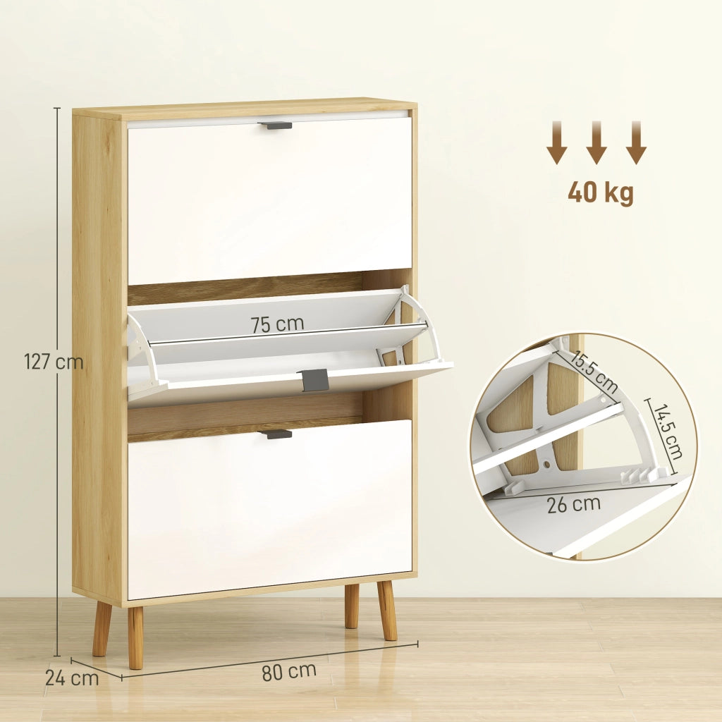 Scarpiera Slim con 3 Cassetti Ribaltabili per 24 Paia di Scarpe 80x24x127 cm Design Moderno in MDF Bianco