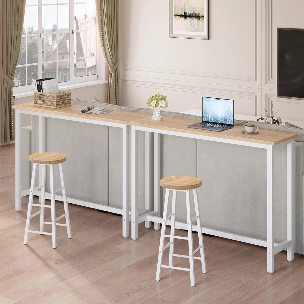 Tavolo da Bar Rettangolare Alto Tavolino per Cucina in Metallo Legno 140x40x100 cm