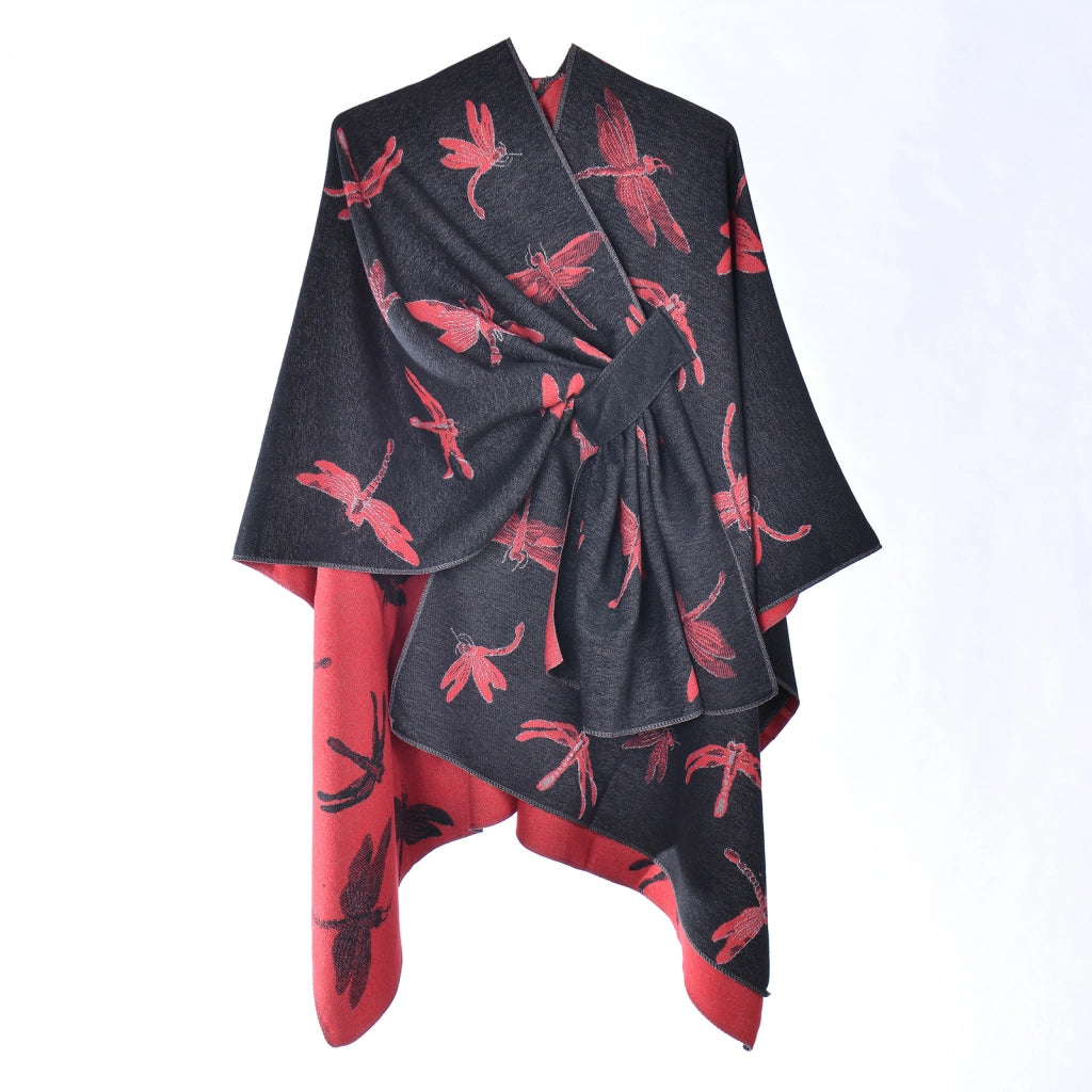 Nuovo scialle jacquard versatile con motivo a libellula per donna, stile etnico autunnale, morbido e caldo.