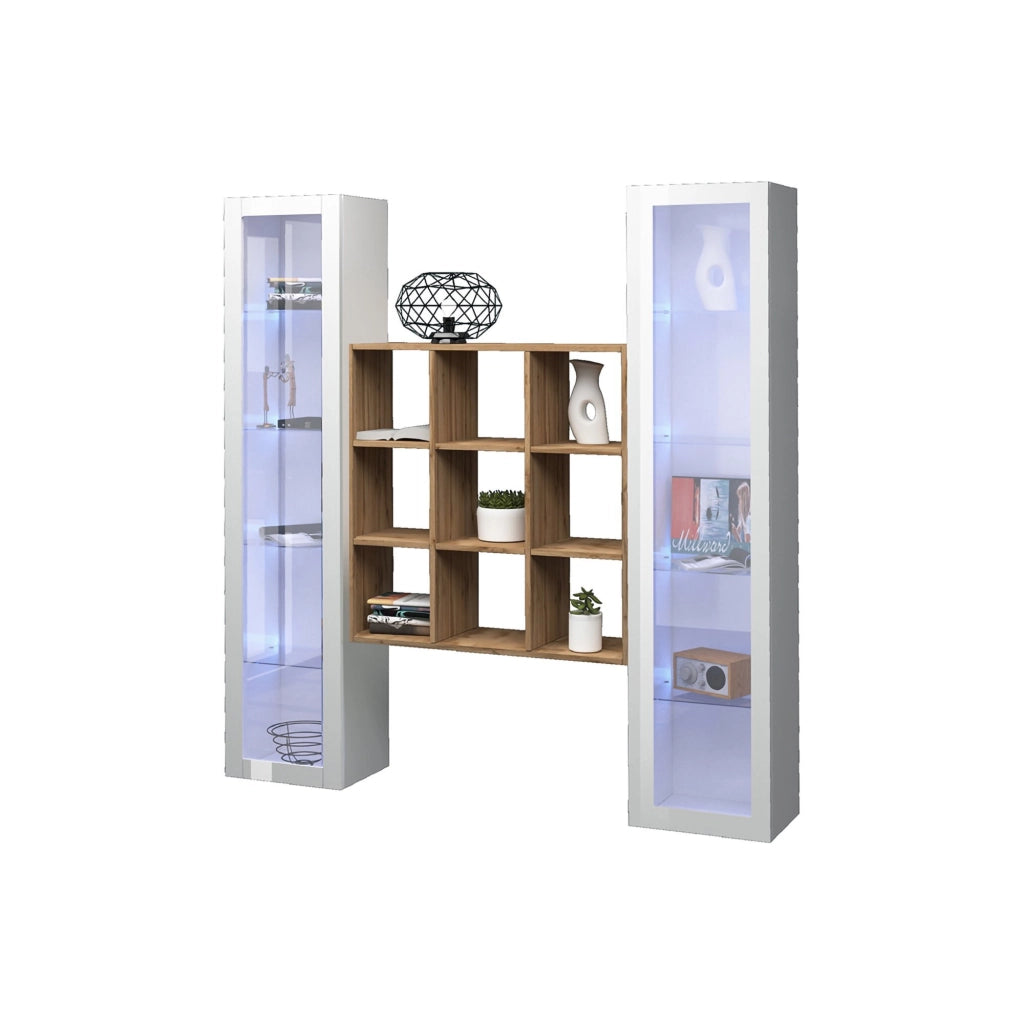 Mobile Espositore Felice, Vetrina 14 Ripiani Made in Italy, 30x40x180h cm Bianco Lucido