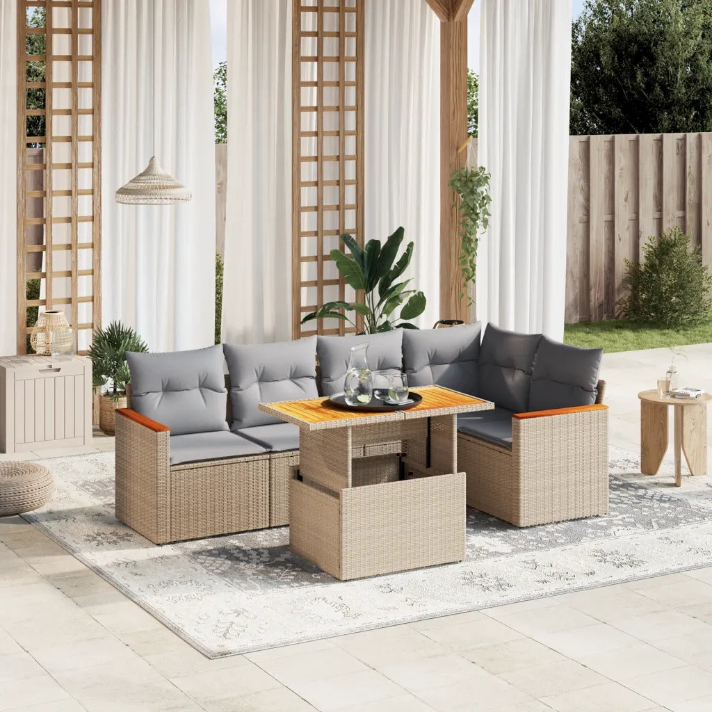 Set Divano da Giardino 6 pz con Cuscini Beige in Polyrattan 3273068