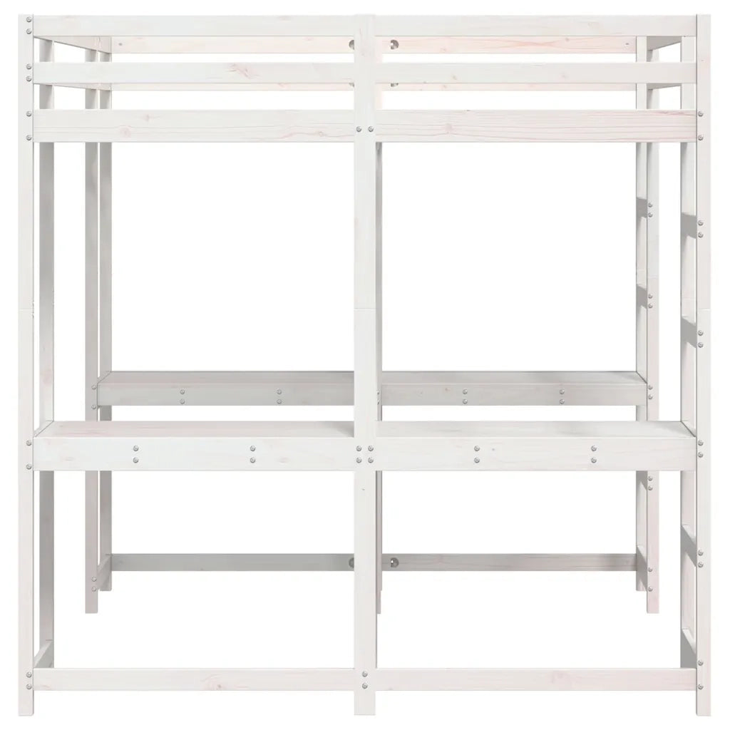 Letto Soppalco Scrivania e Scala Bianco 140x200cm Massello Pino 3284237