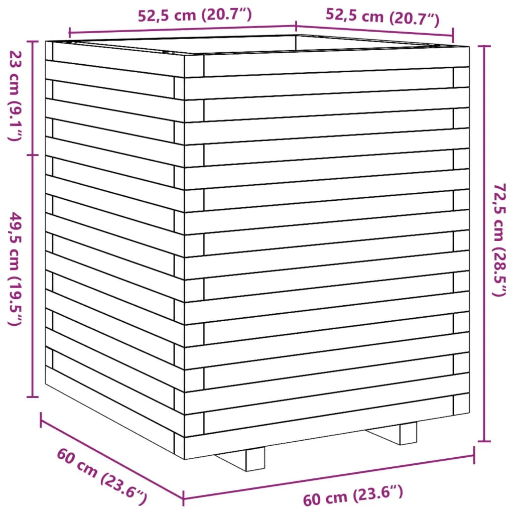 Fioriera rialzata per piante fiori terrazza giardino finitura a cera 60 x 60 x 72,5 cm legno di pino massiccio marrone 02_0038478