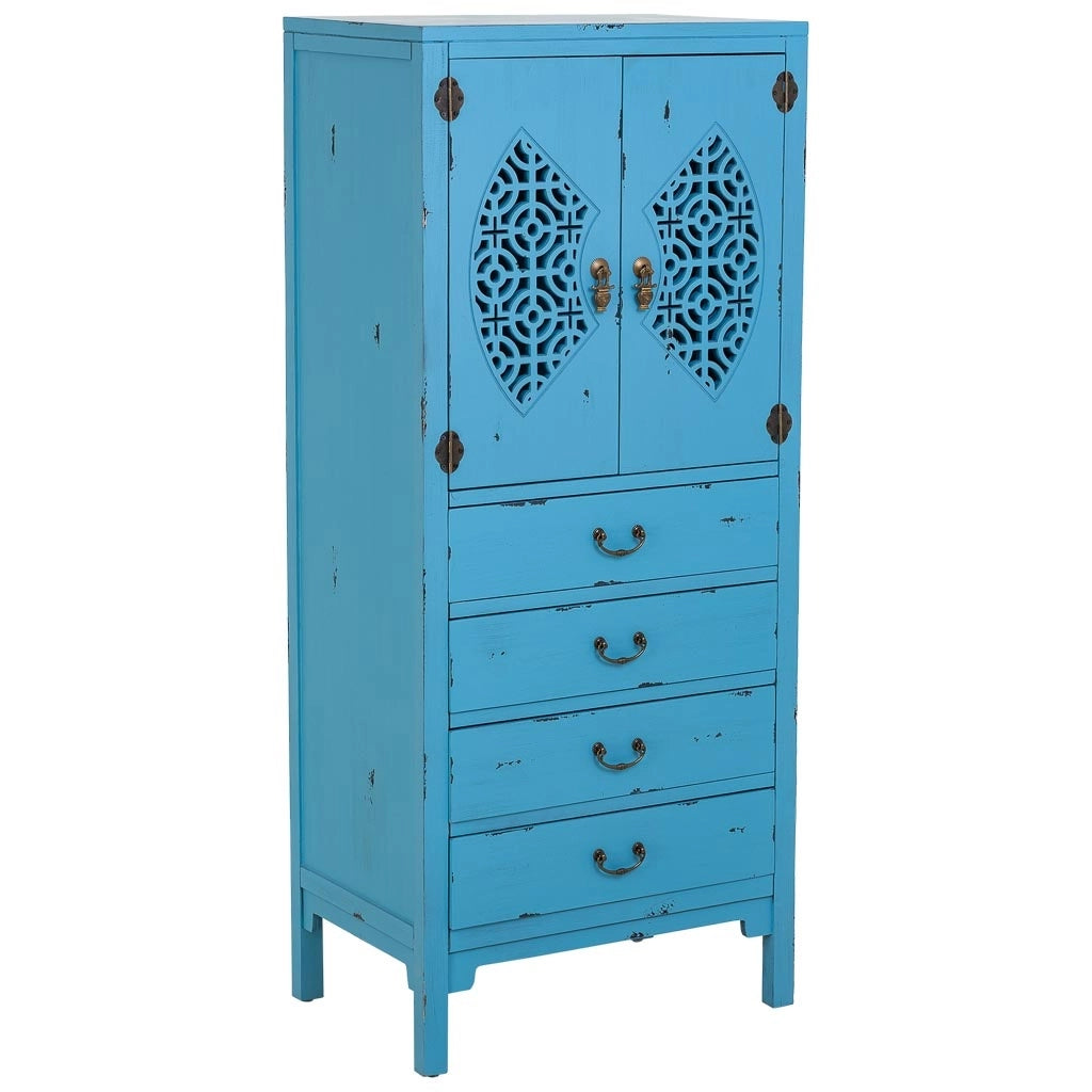 Mobiletto in legno con 4 cassetti e 2 ante colore blu 60x40x140h cm