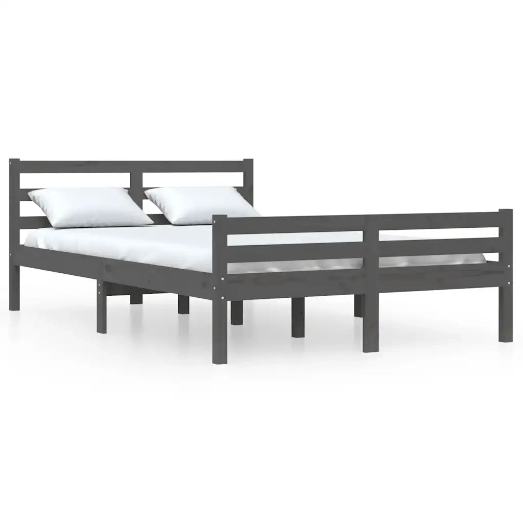 Giroletto-Struttura Letto Grigio in Legno Massello 140x190 cm 199865