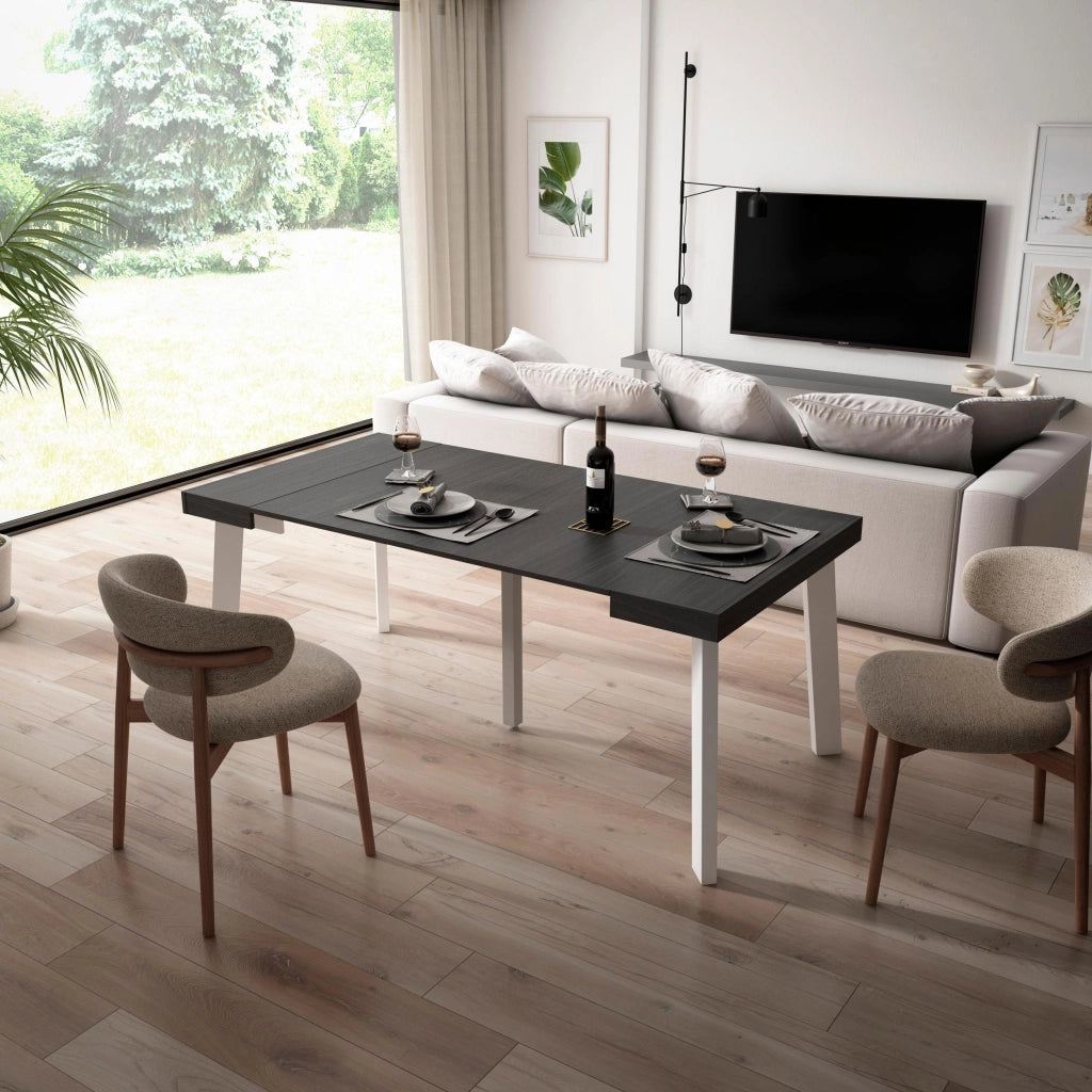 Consolle allungabile, 180x90x73cm, Per 8 persone, Gambe in legno, Nero RF2986