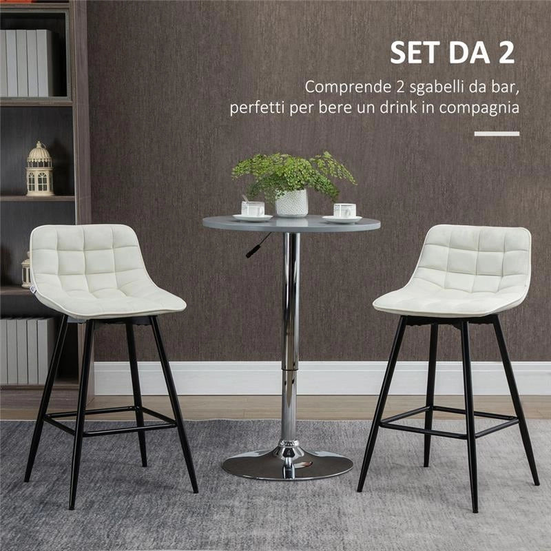SET 2 SGABELLI DA BAR CON SCHIENALE E POGGIAPIEDI IN STILE NORDICO IN METALLO E VELLUTO, COLOR CREMA, 45X47X88 CM
