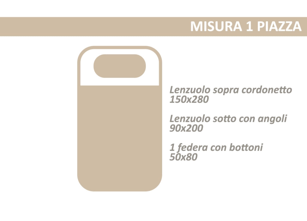 Completo Lenzuola Letto 100% Cotone Made In Italy Disegno Nebula - Singolo - Beige