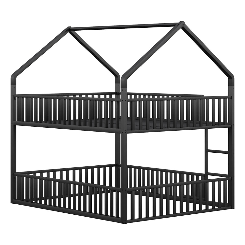 Letto a castello metallico-Xylo-140x200cm, scala, porta inferiore, nero