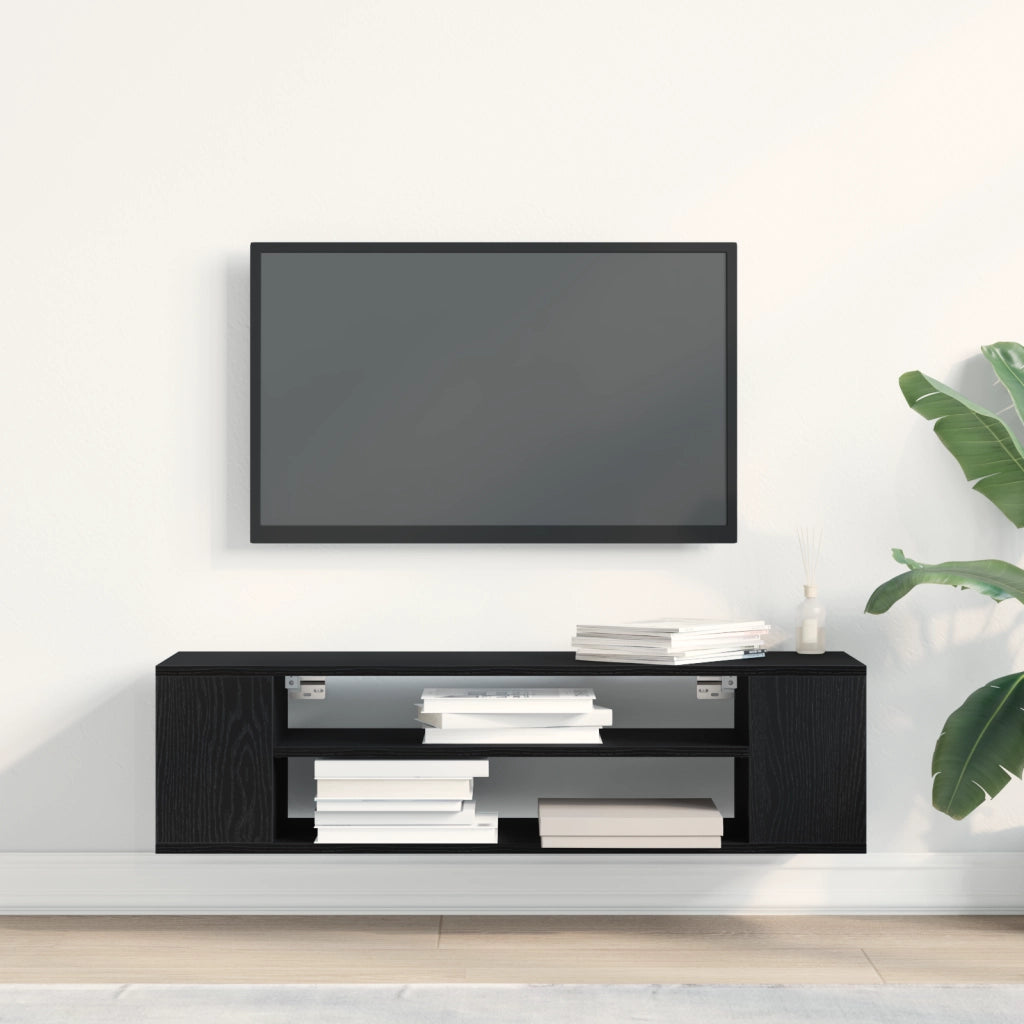 Mobile TV da parete  Nero Rovere 100x30x26,5 cm in legno ingegnerizzato