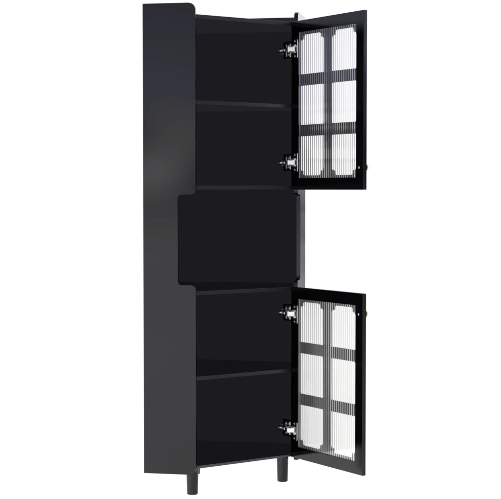 Armadio angolare LED nero in MDF con finitura laccata