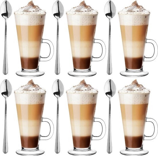 Set di bicchieri in vetro da 6 pezzi da 0,25 litro con cucchiaio bicchieri da caffè bicchieri da tè bicchieri da latte macchiato bicchieri per drink bicchieri da acqua resistenti al lavastoviglie bicchieri piccoli da 6 pezzi da 6 x 250 ml