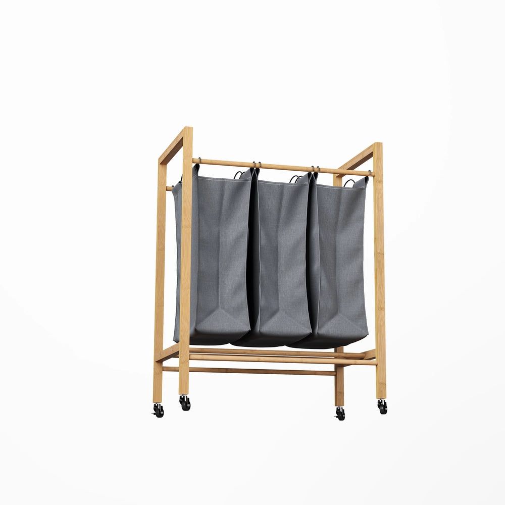 Carrello Portabiancheria 3 Scomparti in Bamb¨´ ¨C Xylo ¨C Naturale e Antracite