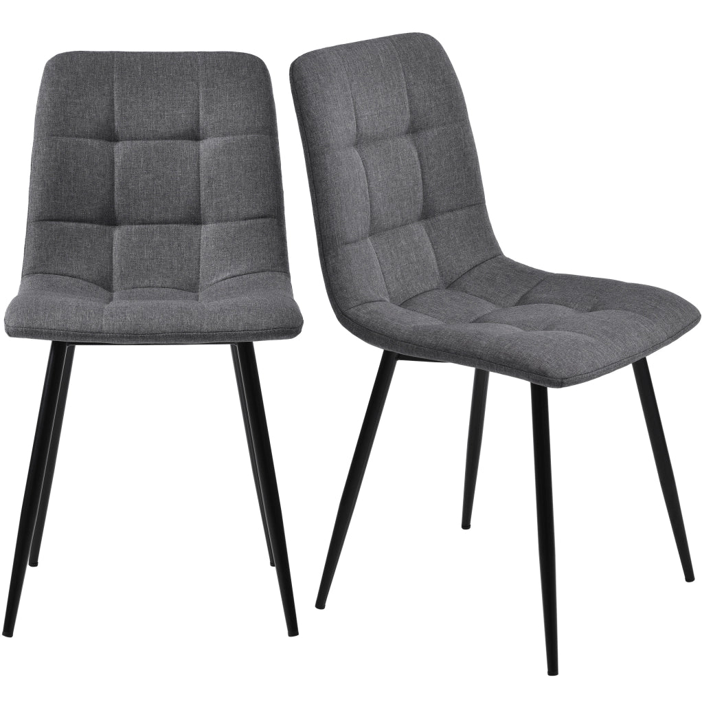 Set di 4 sedie da pranzo in lino grigio; seduta imbottita con struttura in metallo; 44x41x86 cm