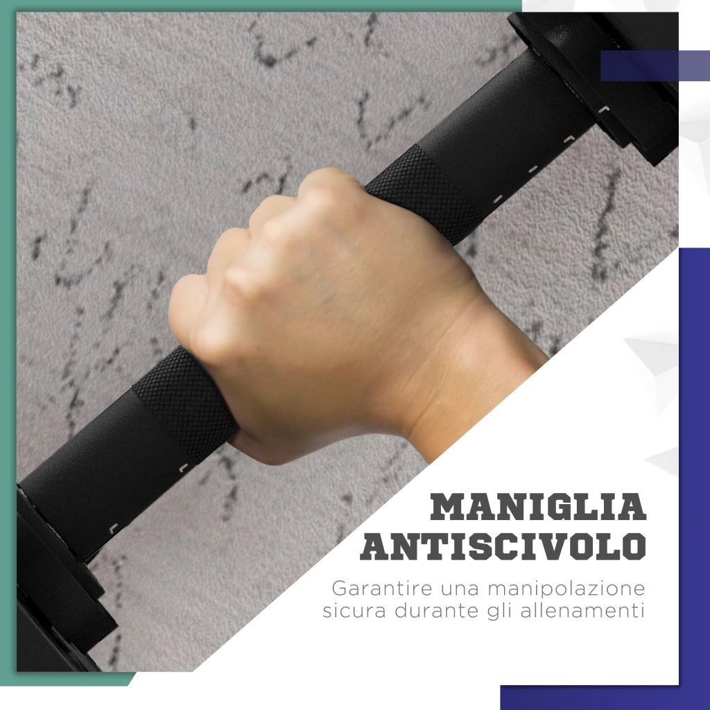 Set 2 in 1 con 2 Manubri Convertibili in Bilanciere Peso Totale 25 kg e Dischi Pesi Regolabili Nero