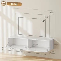 Mobile TV Sospeso per Televisori da 45"-55"-65" con 2 Armadietti e Ante a Ribalta, 140x33x29.8 cm, Bianco