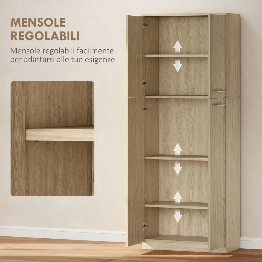 Mobile Contenitore Minimal 59x31x155 cm con 2 Armadietti e Mensole Regolabili in Legno Rovere