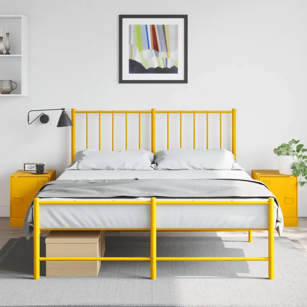 Set di 2 Comodini | Armadio da Notte | Mobiletto da notte Giallo Senape 34,5x39x44 cm in Acciaio