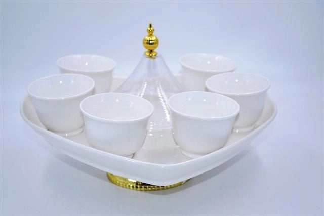 Set 6 Tazzine Tazze caffe' in Porcellana Bianca con Vassoio Girevole Cuore