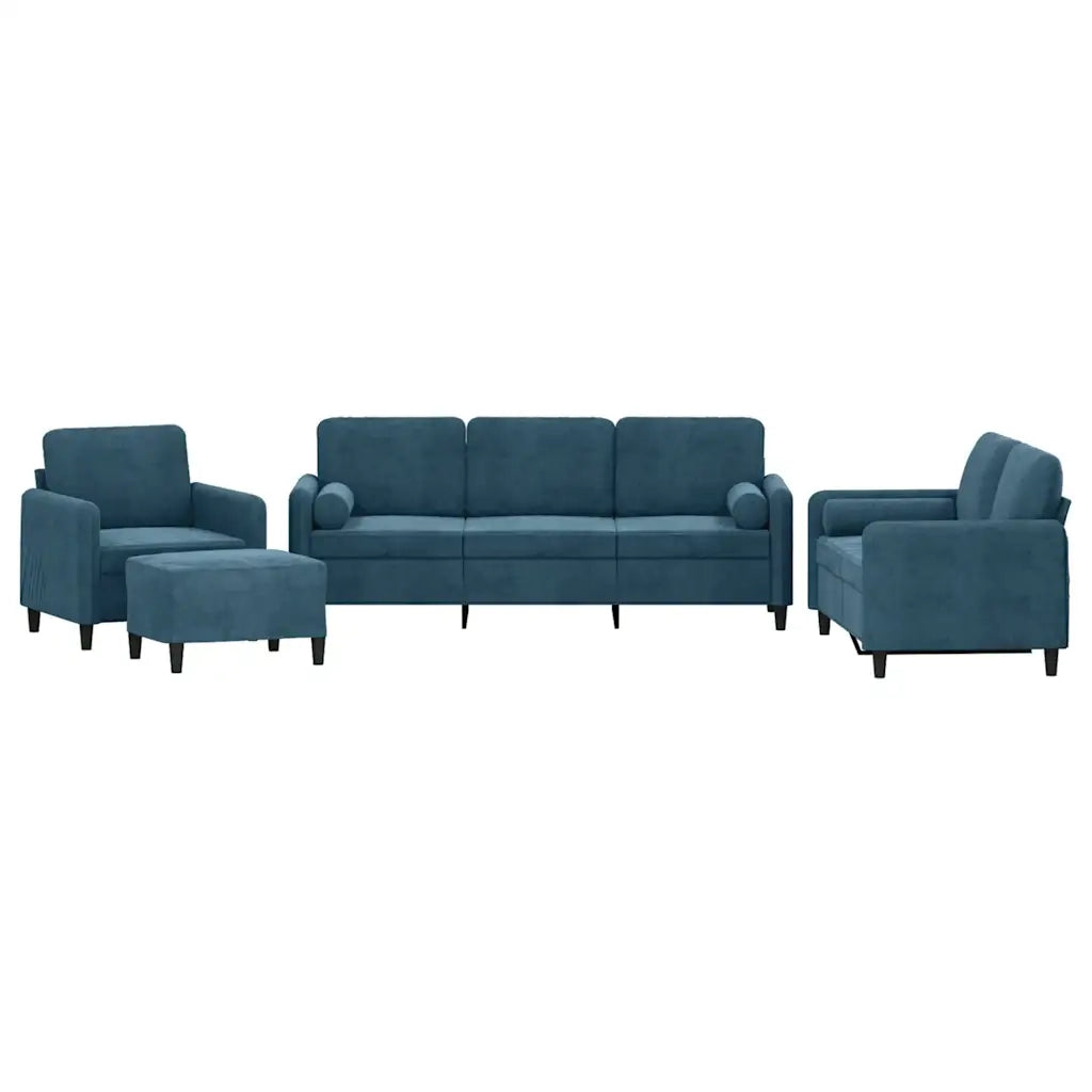 Set di Divani 4 pz con Cuscini Blu in Velluto 3201973