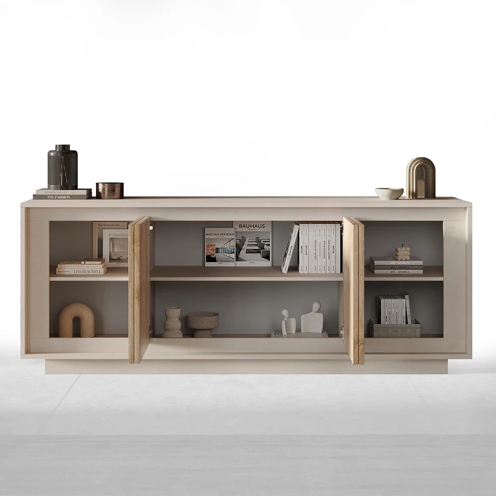 Madia 4 Ante Linea SKY L 207 Cm x H 80 Cm x P 50 Cm, realizzata in legno 100% MADE IN ITALY, design moderno per cucina, sala da pranzo, soggiorno colore Cashmere/Cadiz