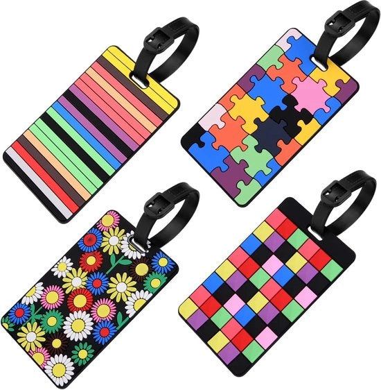 Etichette per bagagli - Set 4-delic - Etichette per valigie in silicone - Accessori da viaggio - 10,5 x 6,5 cm