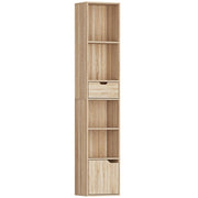 Scaffale Libreria 30x24x158 cm a 4 Ripiani Aperti con Armadietto e Cassetto Color Legno