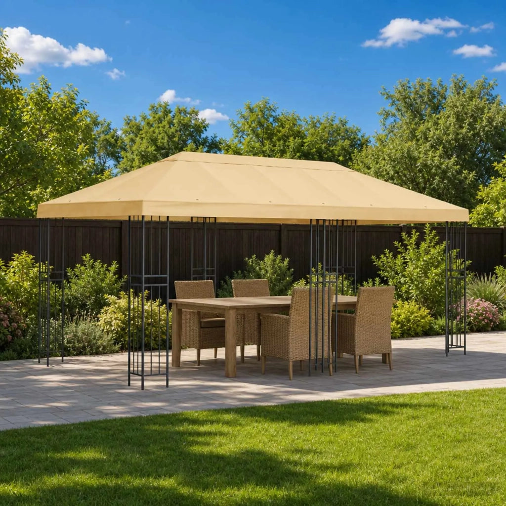 Gazebo | Pergolato con pareti laterali 6 x 3 m Crema Poliestere e Acciaio