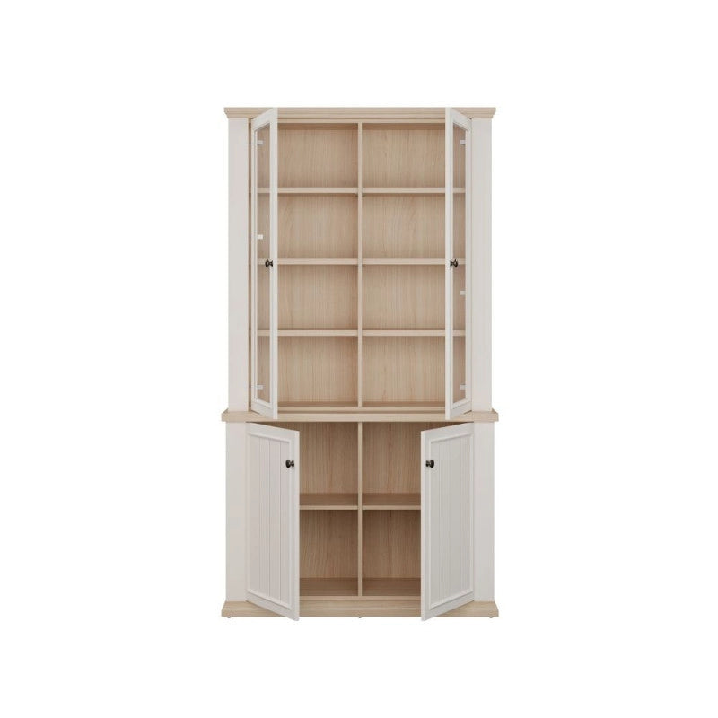 Vetrina Essenza con 2 ante a vetro e 2 ante in stile classico colore bianco e rovere