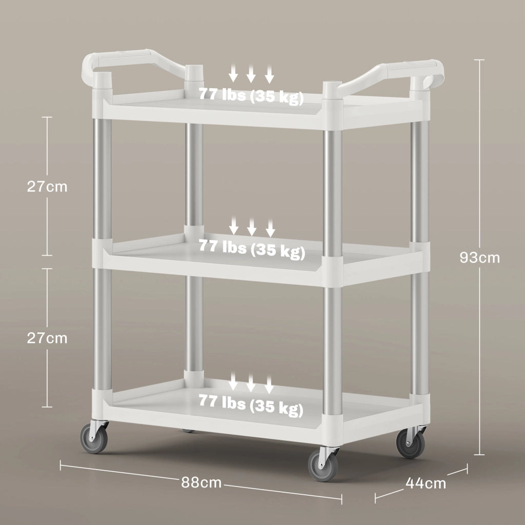 Carrello da cucina 3 livelli ¨C zephmum ¨C 88x44x93 cm bianco