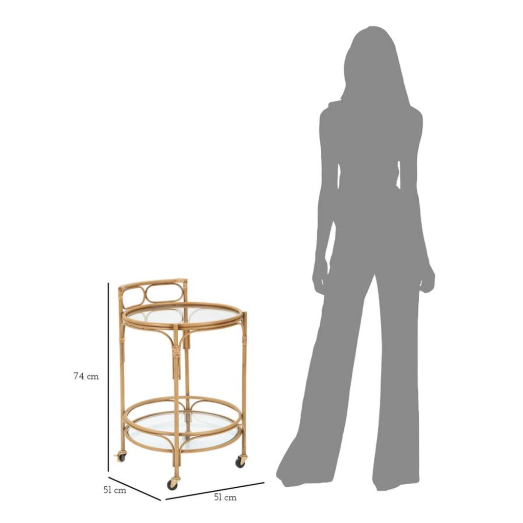 Carrello bar Panama rotondo in ferro, rattan e vetro Ø 51x74 cm